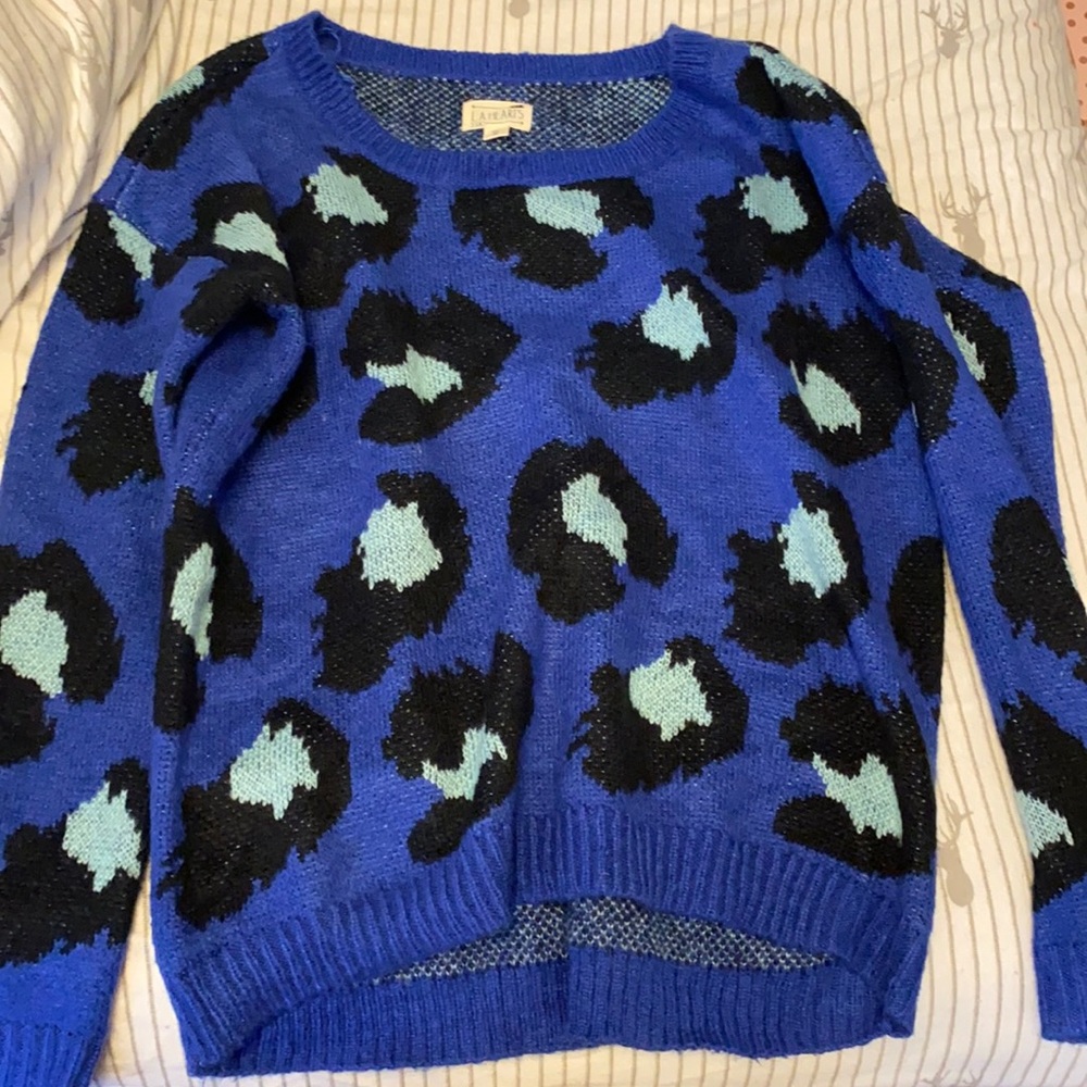 Long sleeve blue cheetah sweater